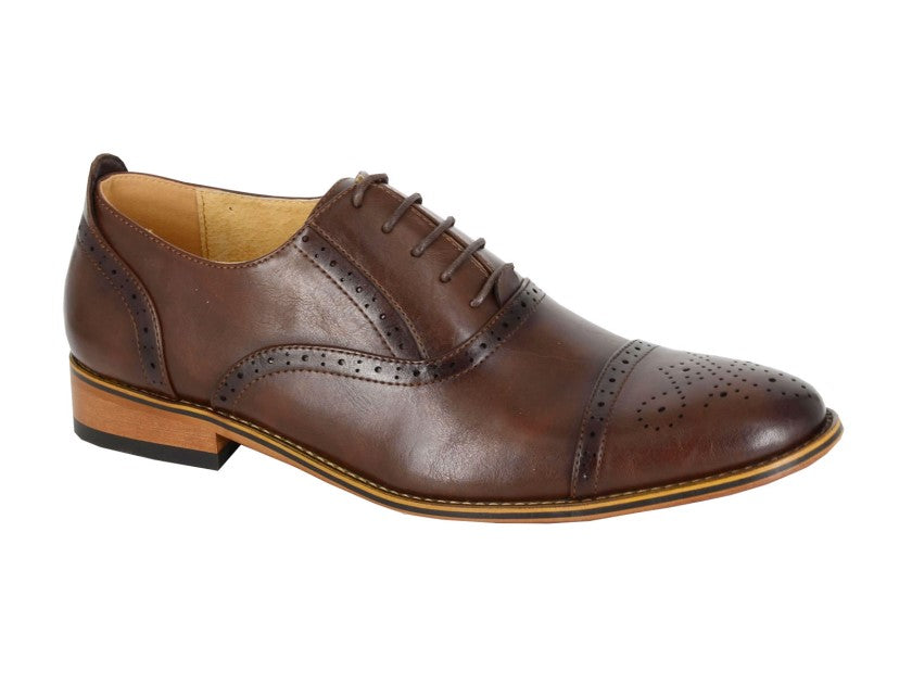 GOOR Capped Lace Oxford Brogue Shoe | Black | Mid Brown | Oxblood | Grey - Schoolwear Centres | School Uniforms near me