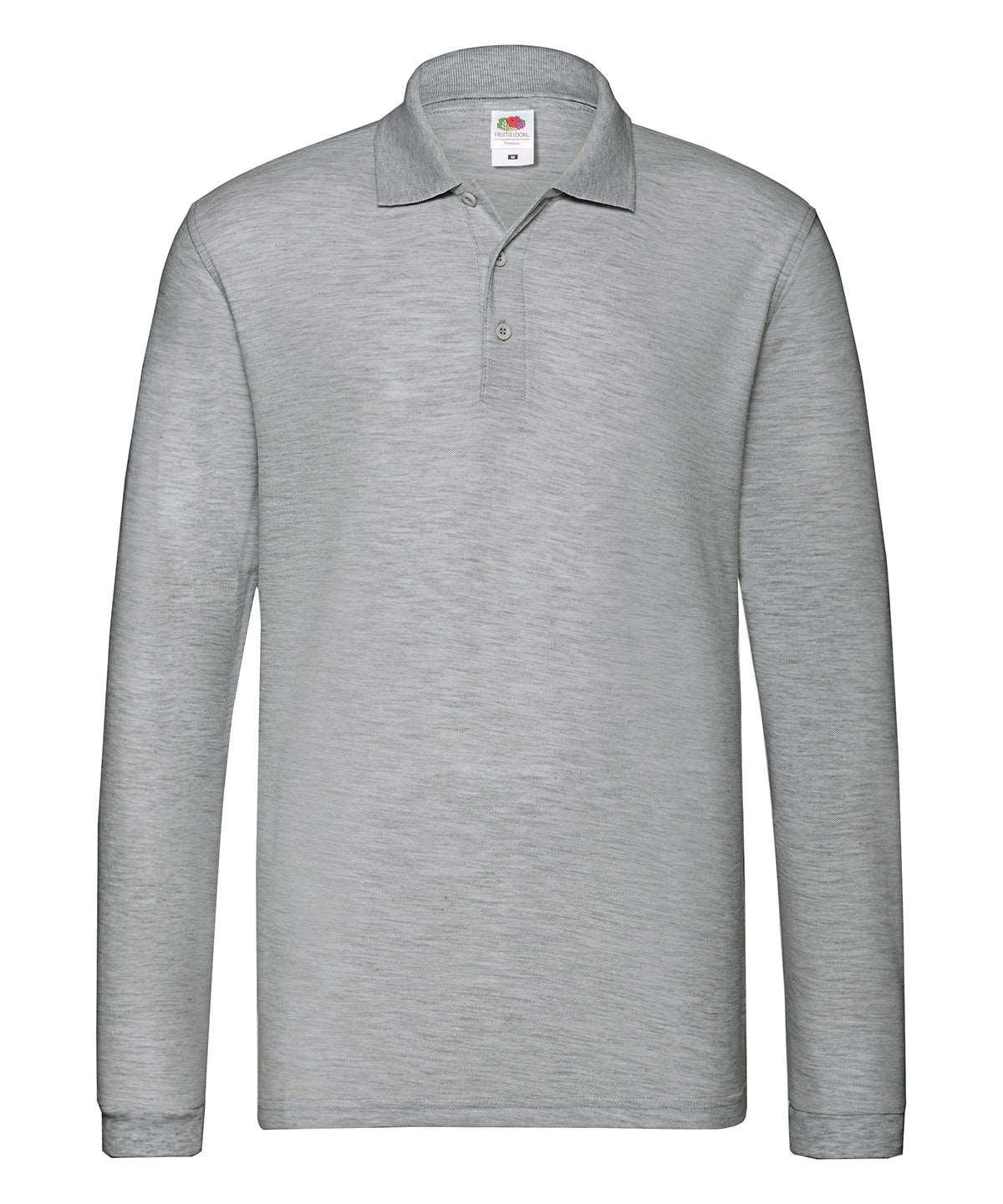 Athletic Heather - Premium long sleeve polo Polos Fruit of the Loom Fruit of the Loom Polos, Must Haves, New Colours For 2022, Plus Sizes, Polos & Casual Schoolwear Centres