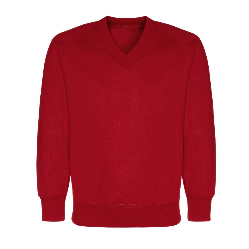 St Margaret’s Red V-Neck Sweatshirt with School logo - Schoolwear Centres | School Uniforms near me