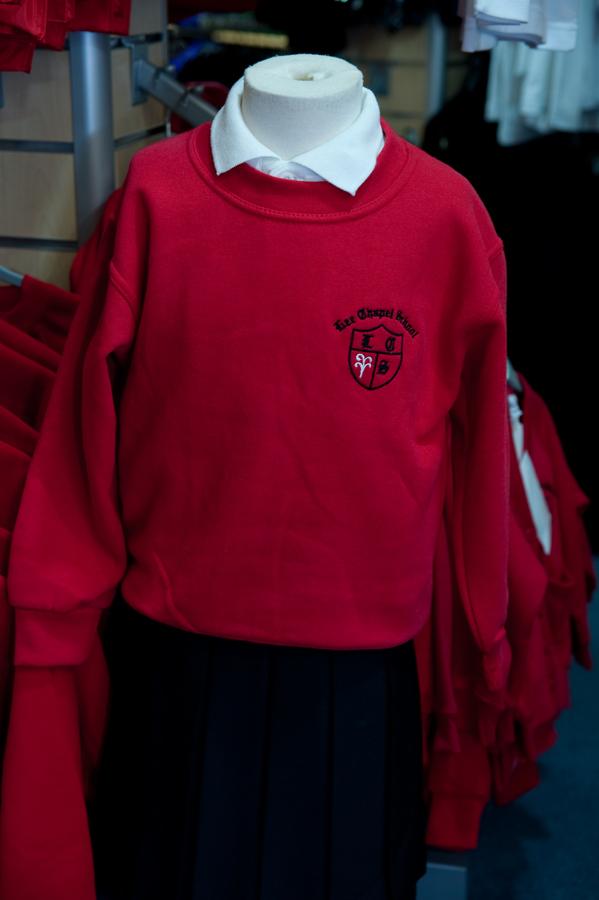 Lee Chapel Primary School - Red Crew Neck Sweatshirt Jumper with School Logo - Schoolwear Centres | School Uniform Centres