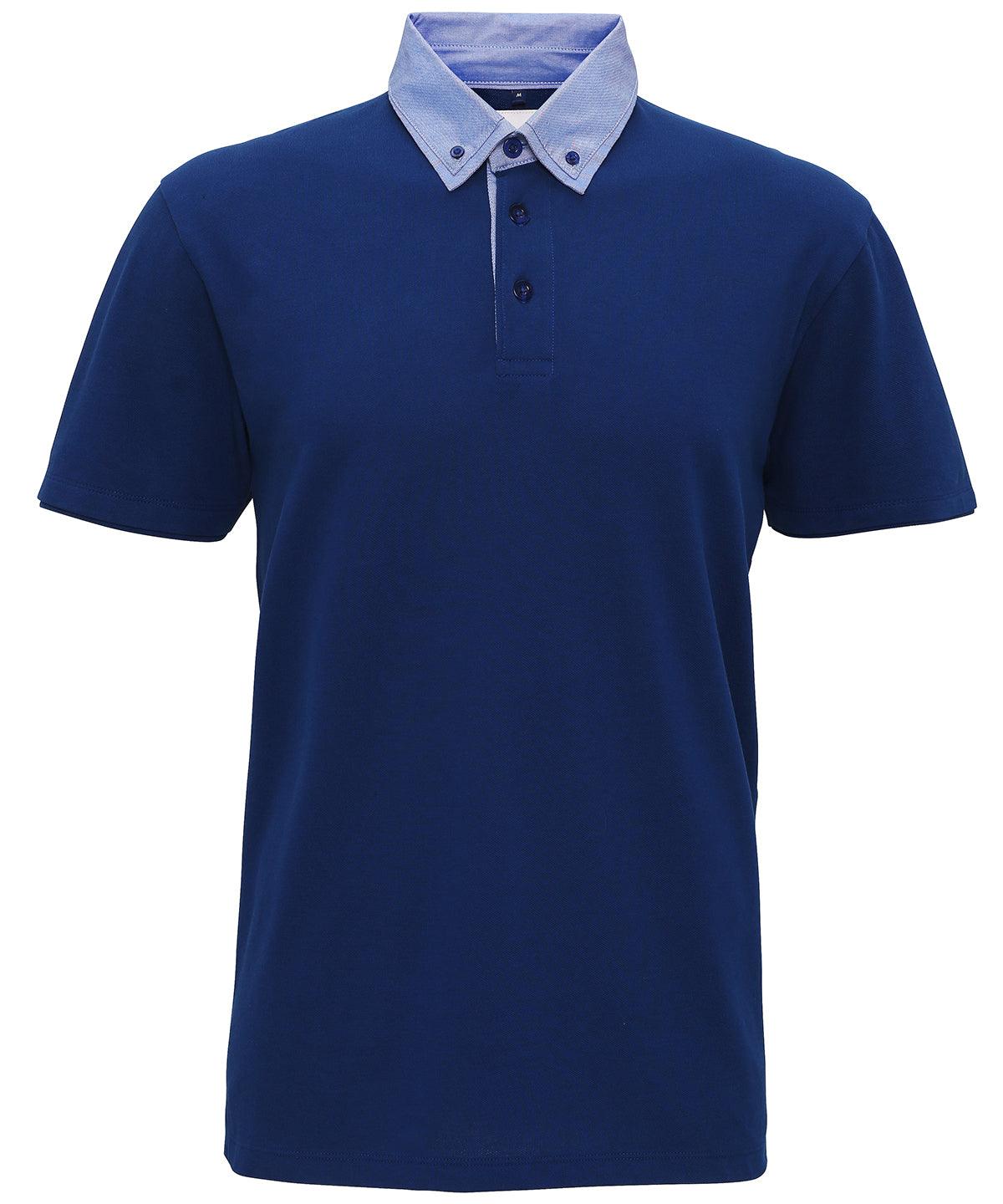 Indigo/Denim - Men's chambray button-down collar polo Polos Asquith & Fox Perfect for DTG print, Plus Sizes, Polos & Casual, Raladeal - Recently Added Schoolwear Centres