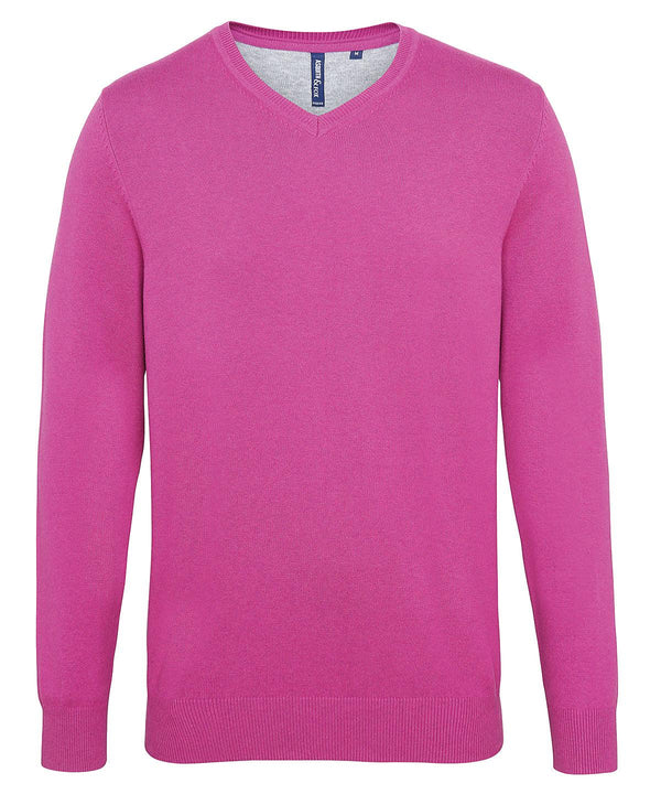 Orchid Heather - Men's cotton blend v-neck sweater Knitted Jumpers Asquith & Fox Knitwear, Must Haves, Plus Sizes Schoolwear Centres