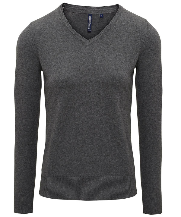 Charcoal - Women's cotton blend v-neck sweater Knitted Jumpers Asquith & Fox Knitwear Schoolwear Centres