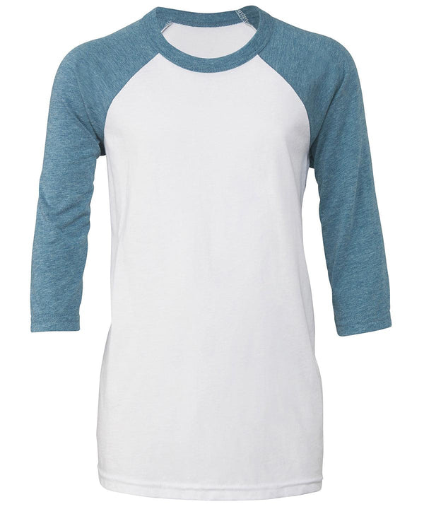 White/Denim - Youth ¾ sleeve baseball tee T-Shirts Bella Canvas Junior, Raladeal - Recently Added, Rebrandable, T-Shirts & Vests Schoolwear Centres