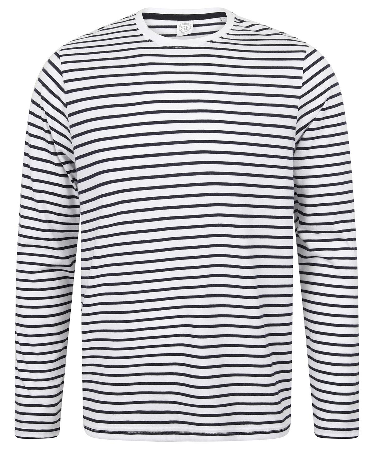 White/Oxford Navy - Unisex long-sleeved striped T T-Shirts SF Rebrandable, T-Shirts & Vests Schoolwear Centres