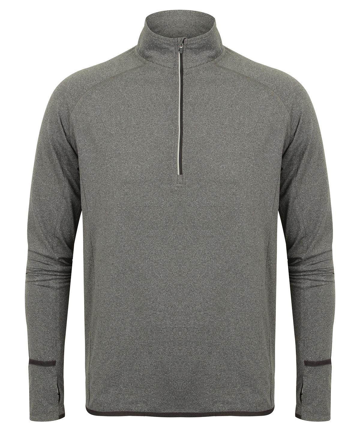 Grey Marl - Long-sleeved ¼ zip top Sports Overtops Tombo Activewear & Performance, Sports & Leisure Schoolwear Centres