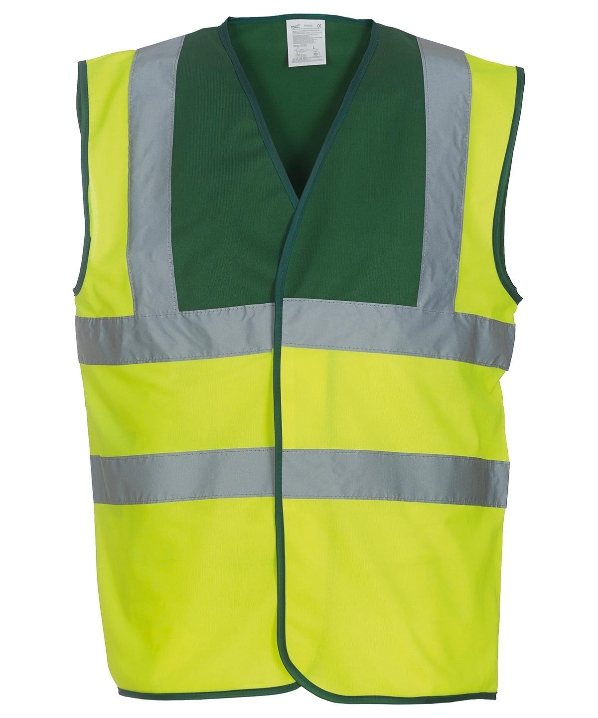 Paramedic Green/Yellow - Hi-vis 2-band-and-braces waistcoat (HVW100) Safety Vests Yoko Must Haves, Personal Protection, Plus Sizes, Safety Essentials, Safetywear, Workwear Schoolwear Centres