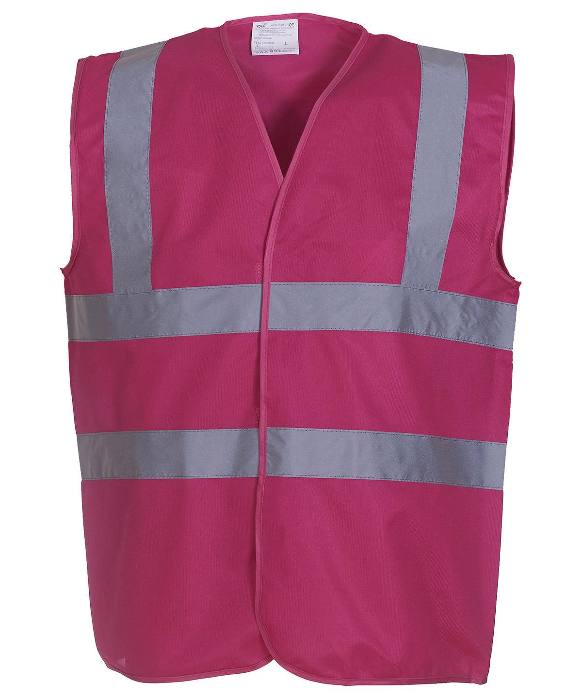 Raspberry - Hi-vis 2-band-and-braces waistcoat (HVW100) Safety Vests Yoko Must Haves, Personal Protection, Plus Sizes, Safety Essentials, Safetywear, Workwear Schoolwear Centres