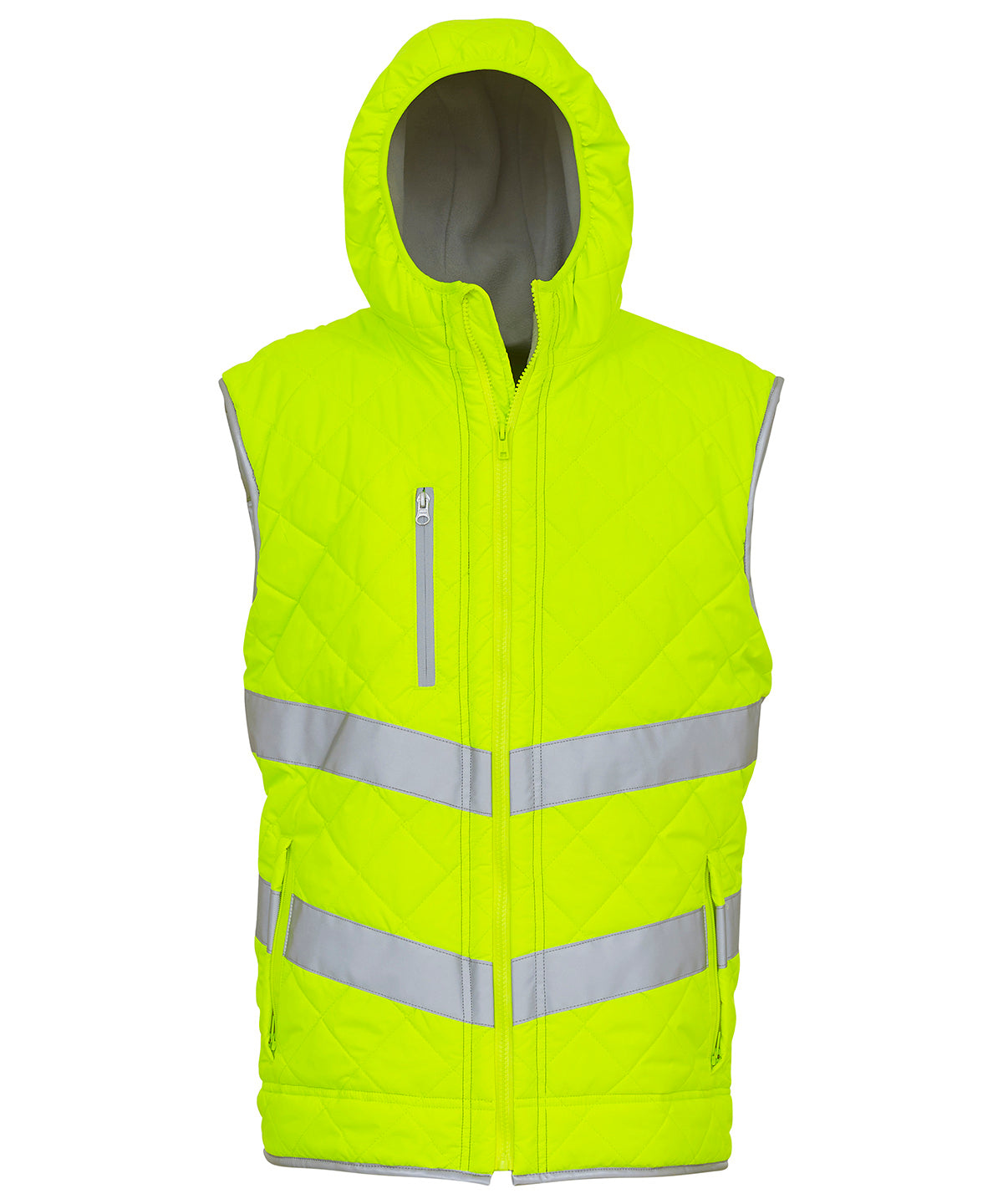 Yellow - Hi-vis Kensington hooded gilet (HV007) Body Warmers Yoko Plus Sizes, Safetywear, Workwear Schoolwear Centres
