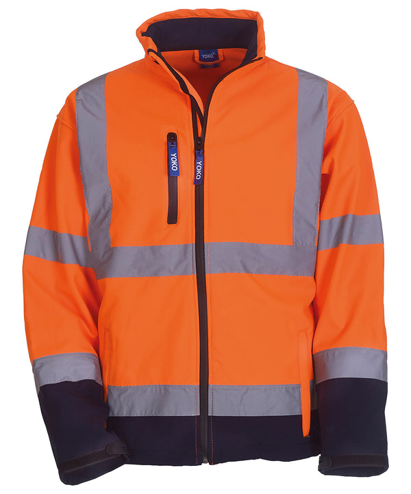 Orange/Navy - Hi-vis softshell jacket (HVK09) Jackets Yoko Jackets & Coats, Must Haves, Plus Sizes, Safetywear, Softshells, Workwear Schoolwear Centres