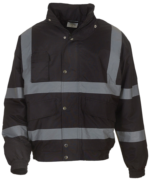 Black - Hi-vis classic bomber jacket (HVP211) Jackets Yoko Jackets & Coats, Must Haves, Safetywear, Workwear Schoolwear Centres