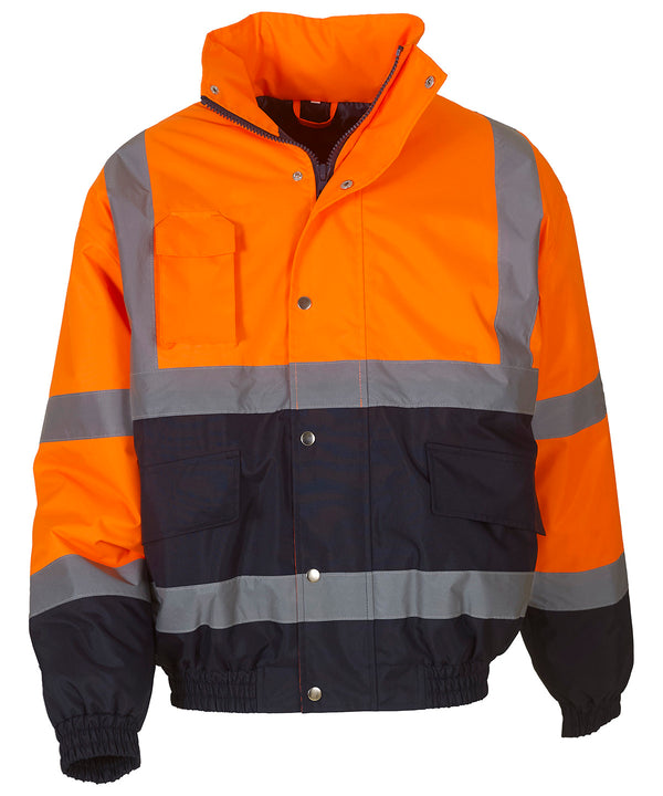 Orange/Navy - Hi-vis two-tone bomber jacket (HVP218) Jackets Yoko Jackets & Coats, Must Haves, Plus Sizes, Safetywear Schoolwear Centres