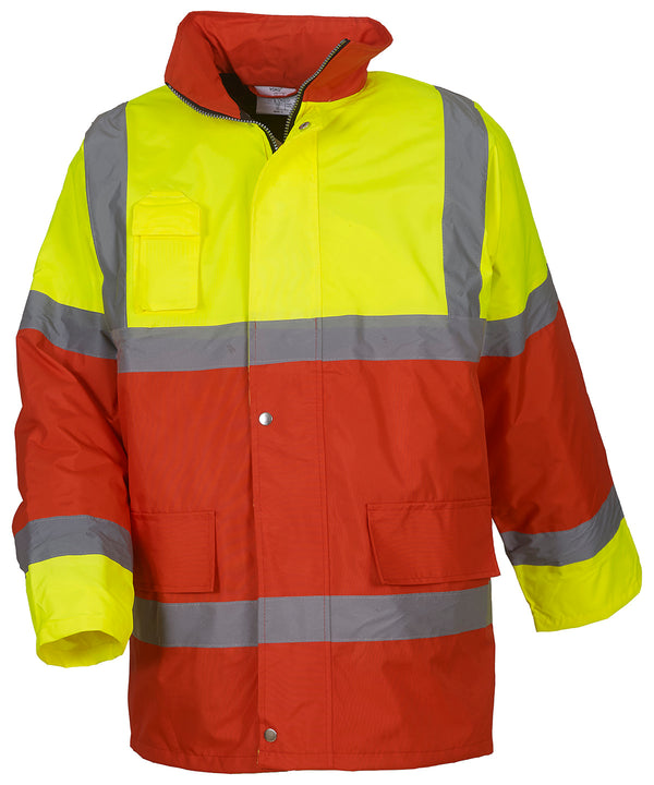 Yellow/Red - Hi-vis contrast jacket (HVP303) Jackets Yoko Jackets & Coats, Plus Sizes, Safetywear, Workwear Schoolwear Centres