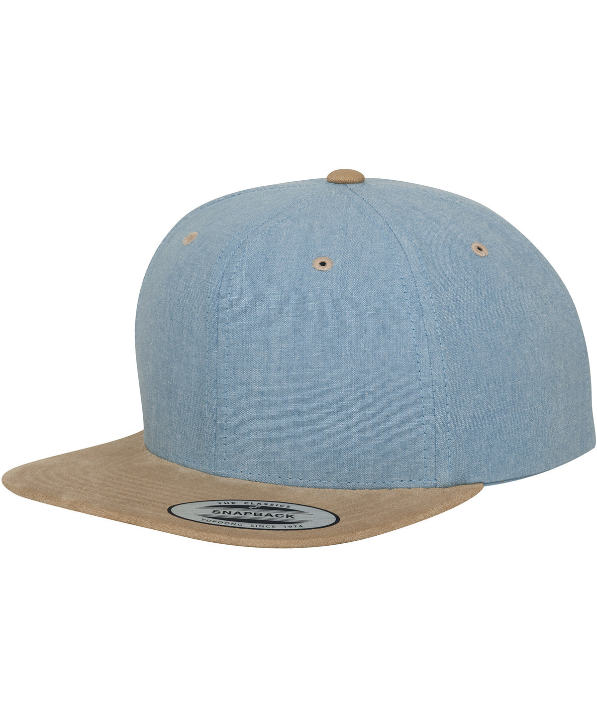 Blue/Beige - Chambray-suede snapback (6089CH) Caps Flexfit by Yupoong Headwear, Rebrandable Schoolwear Centres