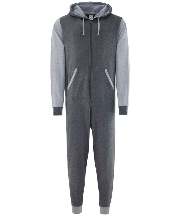 Charcoal/Heather Grey - Contrast all-in-one Onesies Comfy Co Lounge & Underwear, Rebrandable, Winter Essentials Schoolwear Centres