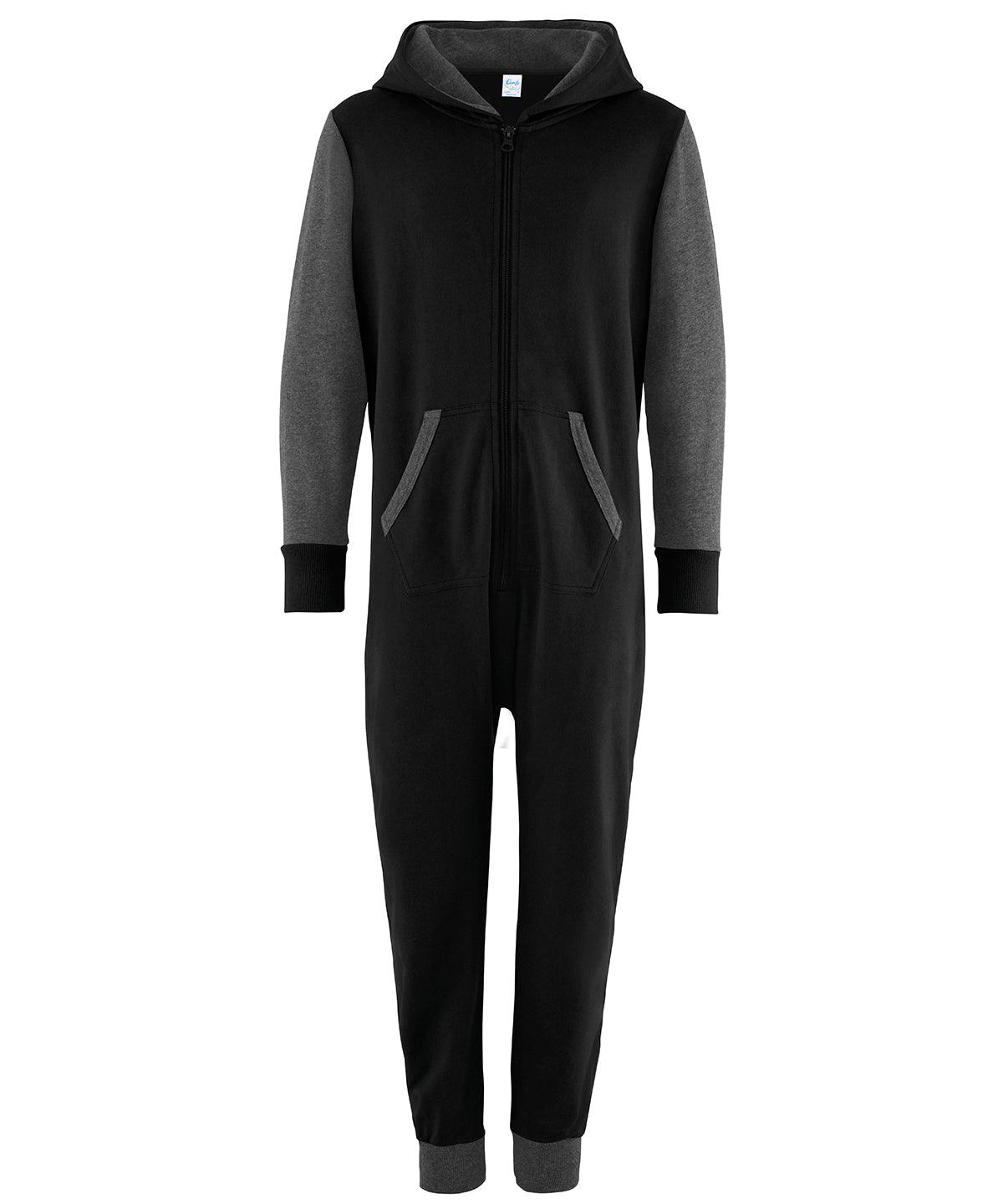 Black/Charcoal - Kids contrast all-in-one Onesies Comfy Co Junior, Lounge & Underwear, Sale, Winter Essentials Schoolwear Centres