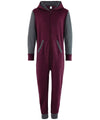 Burgundy/Charcoal - Kids contrast all-in-one Onesies Comfy Co Junior, Lounge & Underwear, Sale, Winter Essentials Schoolwear Centres