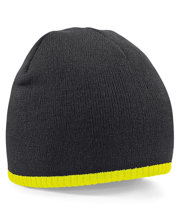 Black/Fluorescent Yellow - Two-tone pull-on beanie Hats Beechfield Headwear, Knitwear, Must Haves, Winter Essentials Schoolwear Centres