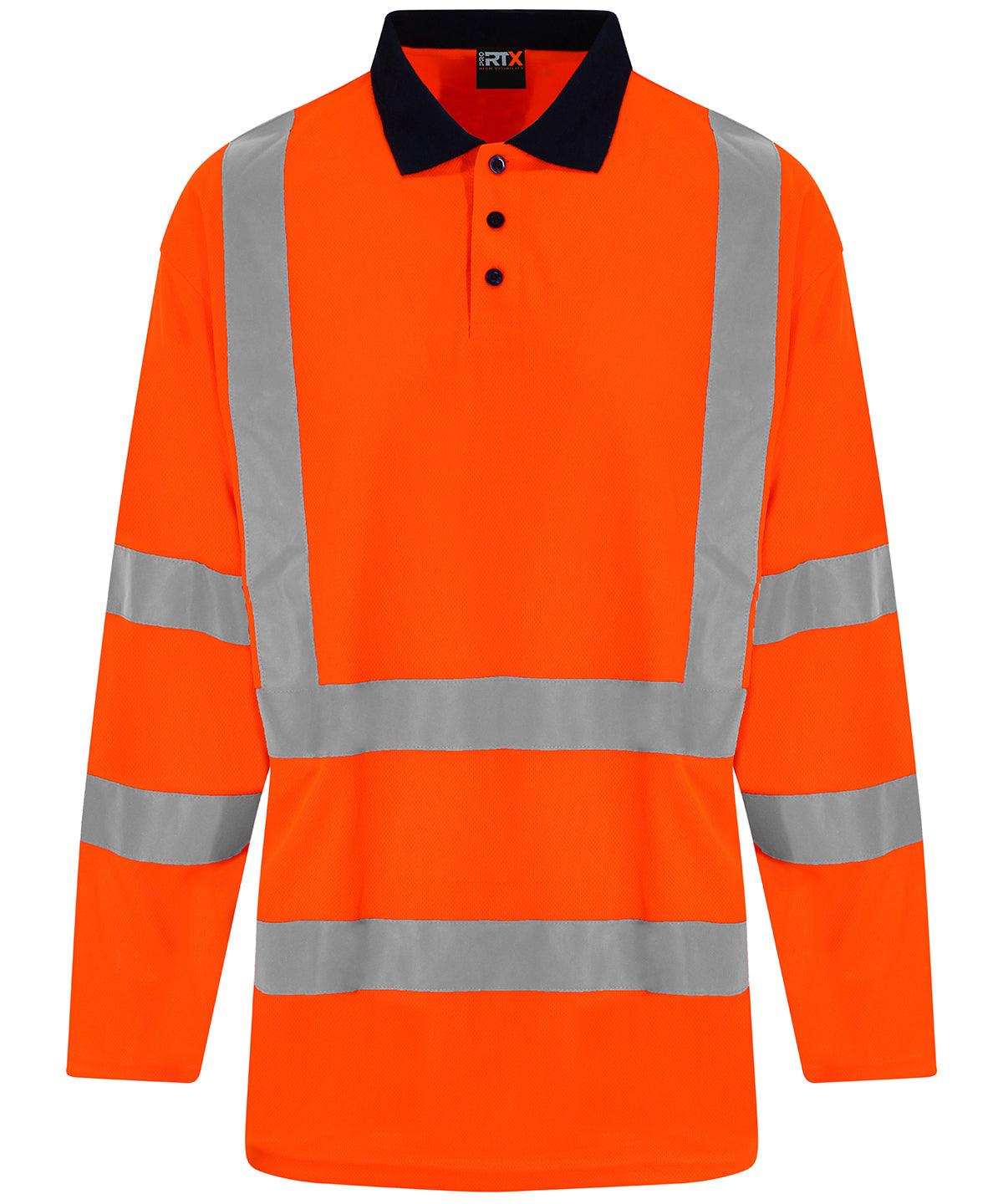 HV Orange/Navy - High visibility long sleeve polo Polos ProRTX High Visibility Plus Sizes, Polos & Casual, Rebrandable, Safetywear, Workwear Schoolwear Centres