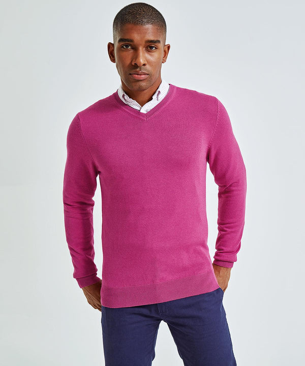 Orchid Heather - Men's cotton blend v-neck sweater Knitted Jumpers Asquith & Fox Knitwear, Must Haves, Plus Sizes Schoolwear Centres