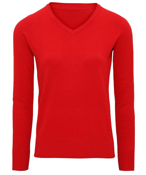 Cherry Red - Women's cotton blend v-neck sweater Knitted Jumpers Asquith & Fox Knitwear Schoolwear Centres