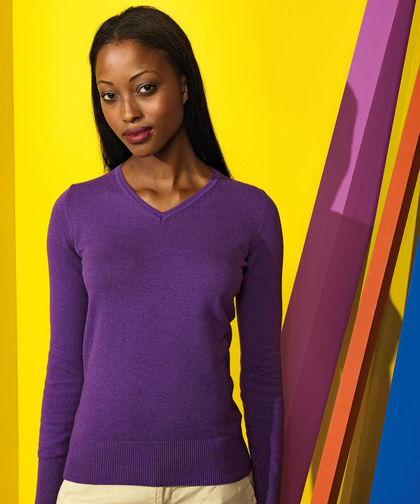 Purple Heather - Women's cotton blend v-neck sweater Knitted Jumpers Asquith & Fox Knitwear Schoolwear Centres