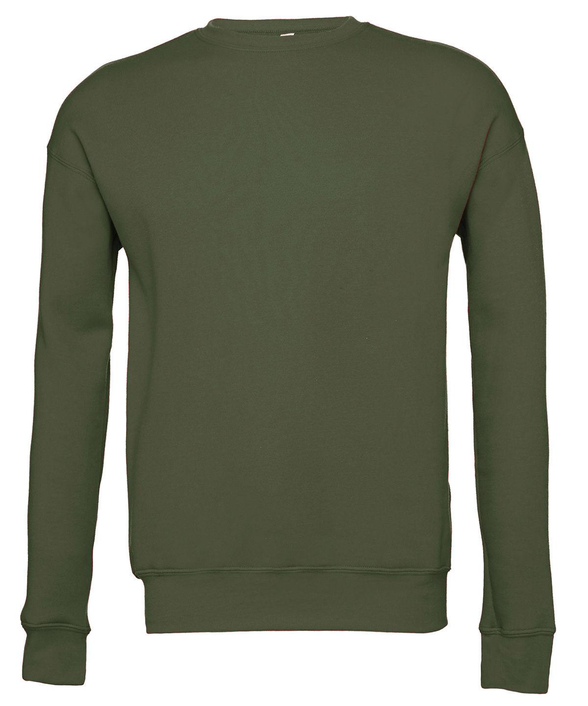 Military Green - Unisex drop shoulder fleece Sweatshirts Bella Canvas Must Haves, New Colours For 2022, New Colours for 2023, Rebrandable, Sweatshirts, Working From Home Schoolwear Centres
