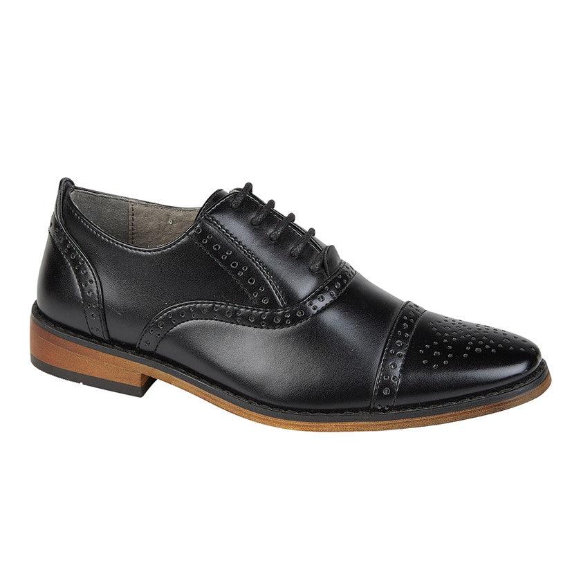 GOOR Capped Lace Oxford Brogue Shoe | Black | Mid Brown | Oxblood | Grey - Schoolwear Centres | School Uniform Centres