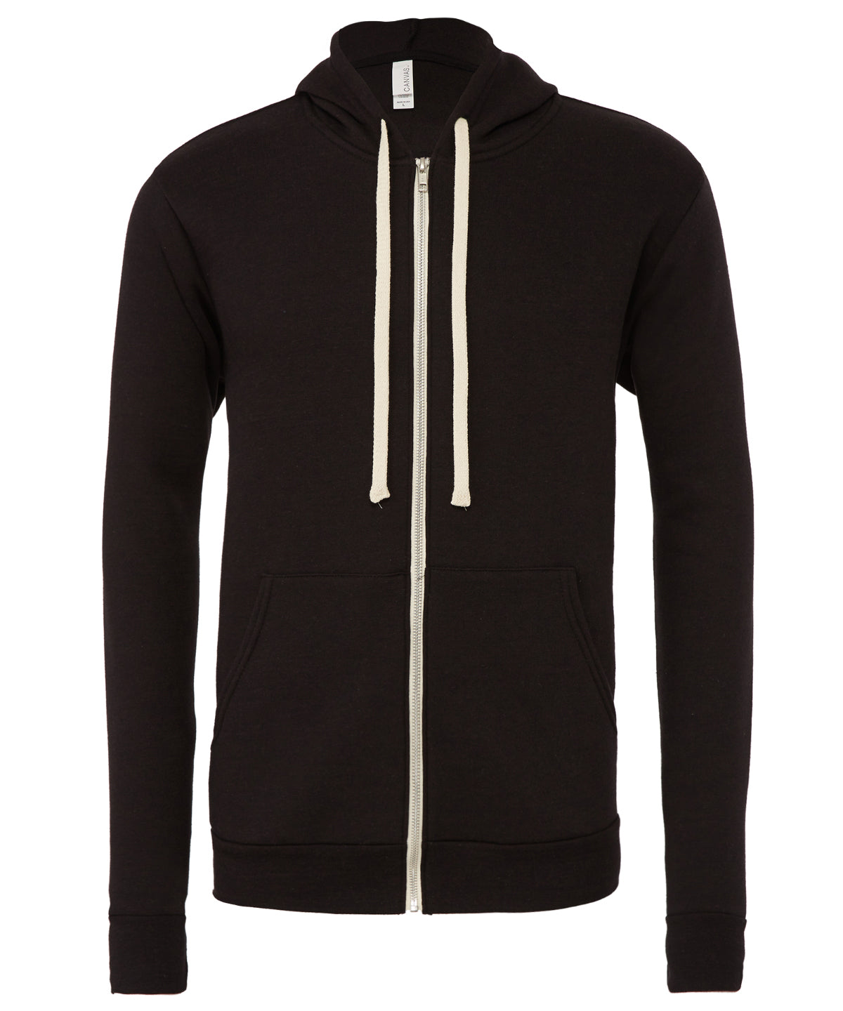 Black hoodie with store white strings and zipper