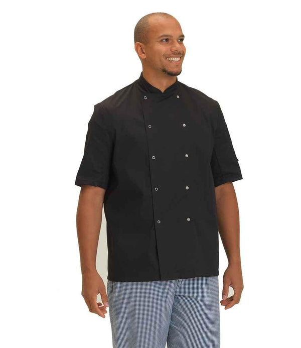Dennys Short Sleeve Press Stud Chef's Jacket | Black Tunic Dennys style-de002 Schoolwear Centres