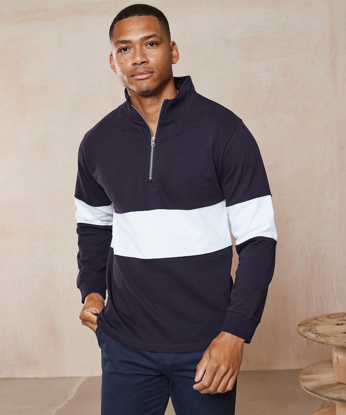 Navy/White - Panelled ¼ zip Sweatshirts Front Row Rebrandable, Sweatshirts Schoolwear Centres