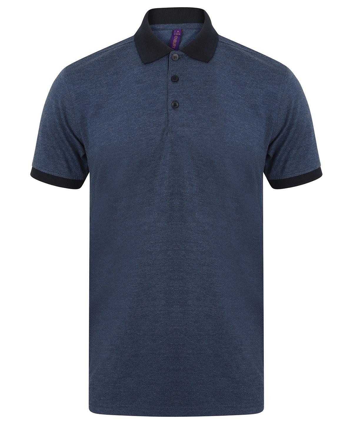 Heather Navy/Navy - Contrast triblend polo shirt Polos Henbury Polos & Casual, Rebrandable Schoolwear Centres