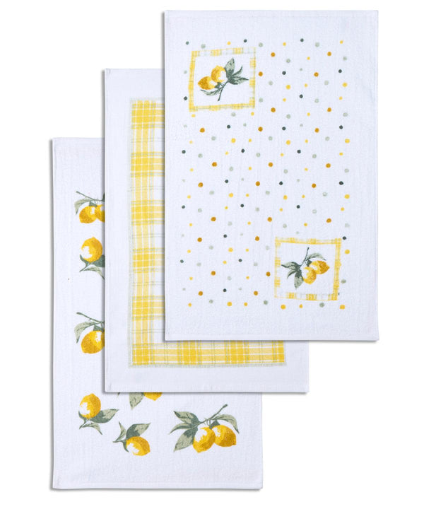 White/Yellow - 3-pack velour tea towels lemons Towels Home & Living Homewares & Towelling, New Styles For 2022 Schoolwear Centres