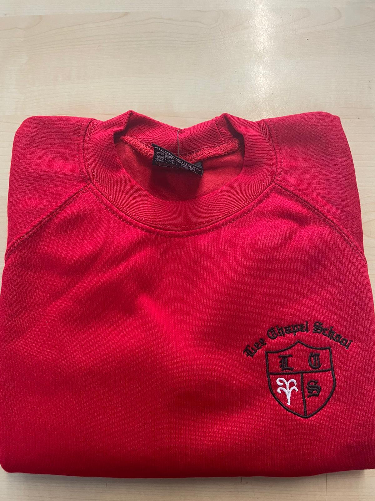 Lee Chapel Primary School - Red Crew Neck Sweatshirt Jumper with School Logo - Schoolwear Centres | School Uniform Centres