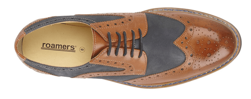 ROAMERS 5 Eye Brogue Shoe | Dark Tan/Navy Leather/Nubuck - Schoolwear Centres | School Uniforms near me