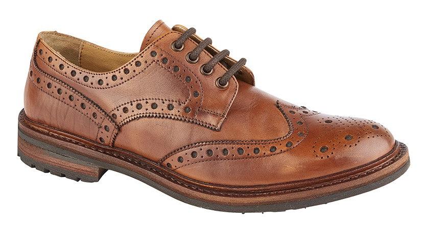 WOODLAND 4 Eye Brogue Gibson Shoe | Tan Antiqued Leather - Schoolwear Centres | School Uniforms near me