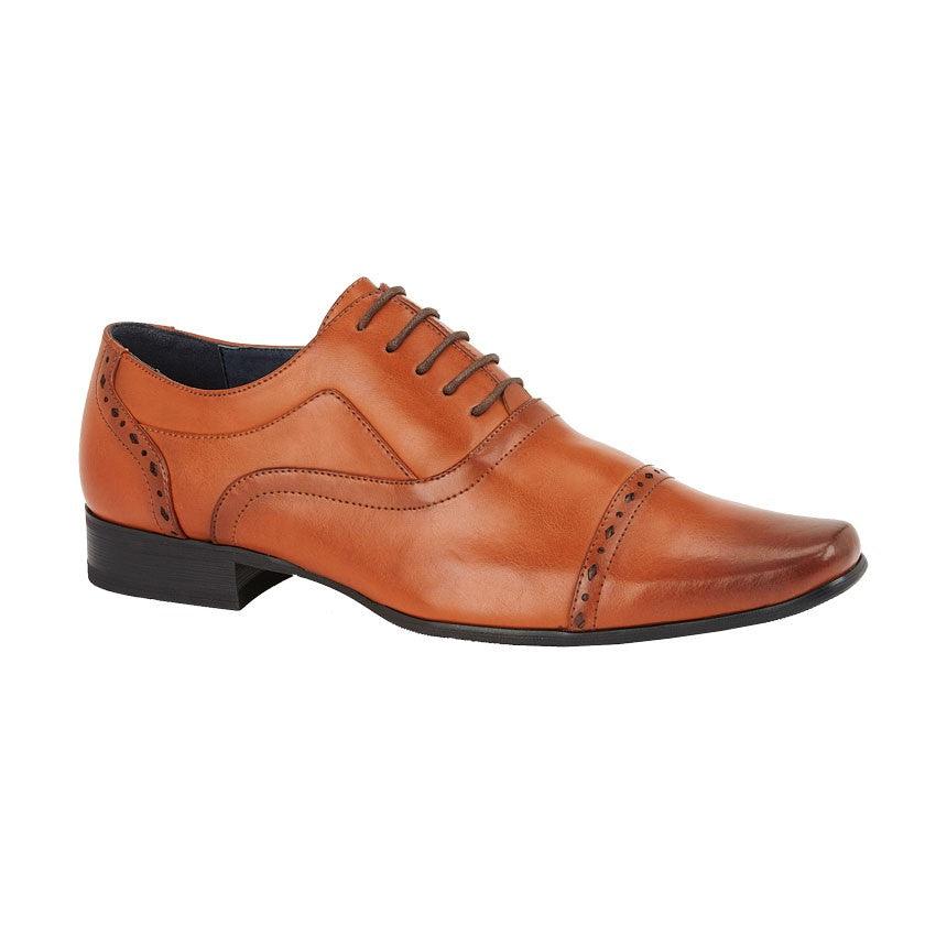 ROUTE 21 5 Eye Capped Oxford Shoe | Tan Burnished | Black - Schoolwear Centres | School Uniforms near me