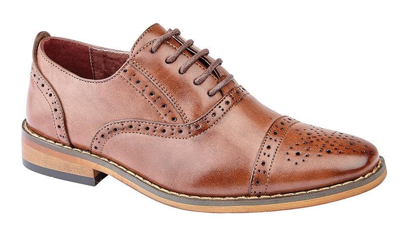 GOOR Capped Lace Oxford Brogue Shoe | Black | Mid Brown | Oxblood | Grey - Schoolwear Centres | School Uniform Centres