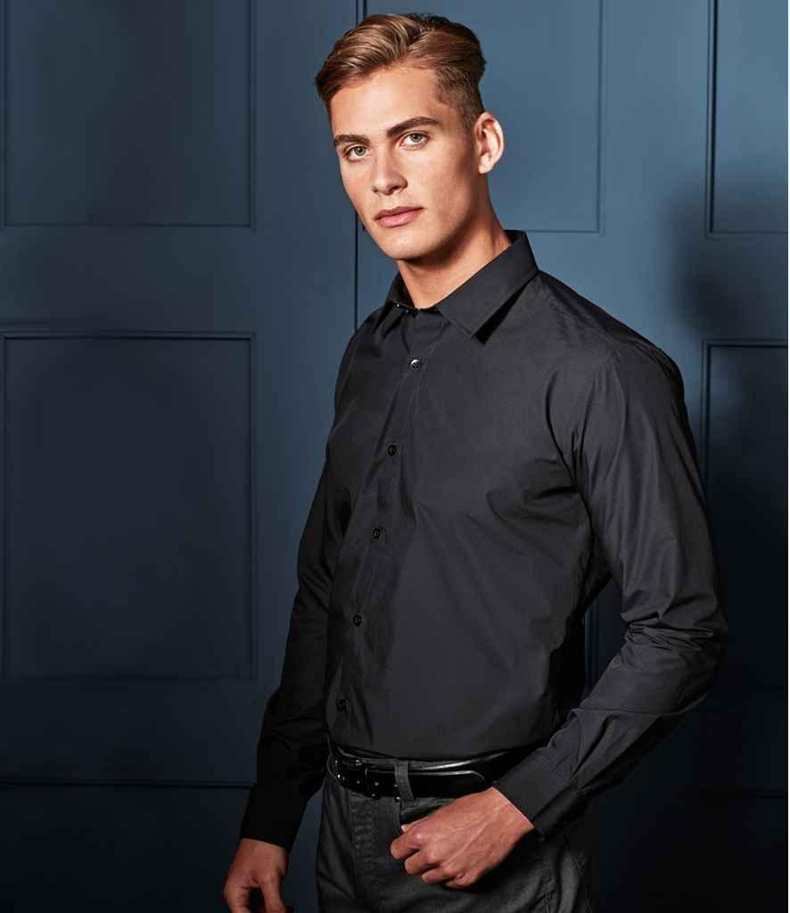 Premier Supreme Long Sleeve Poplin Shirt | Black Shirt Premier style-pr207 Schoolwear Centres