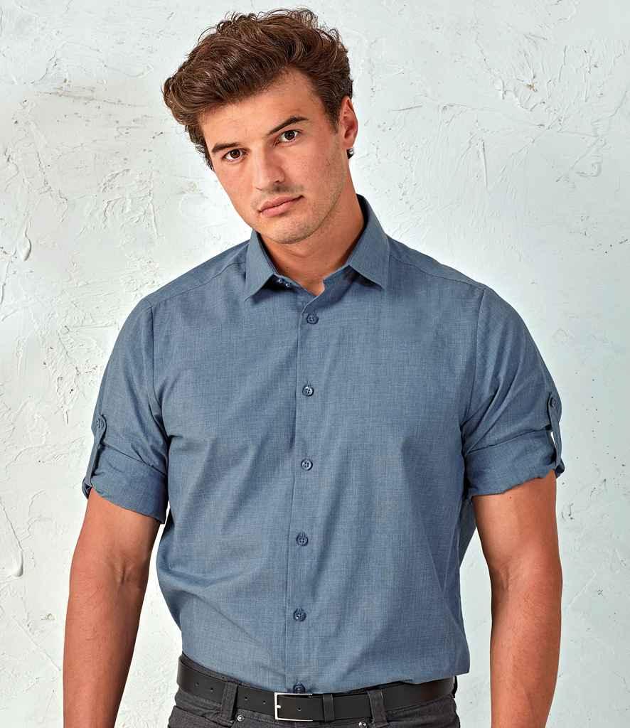 Premier Cross-Dye Roll Sleeve Shirt | Indigo Denim Shirt Premier style-pr217 Schoolwear Centres