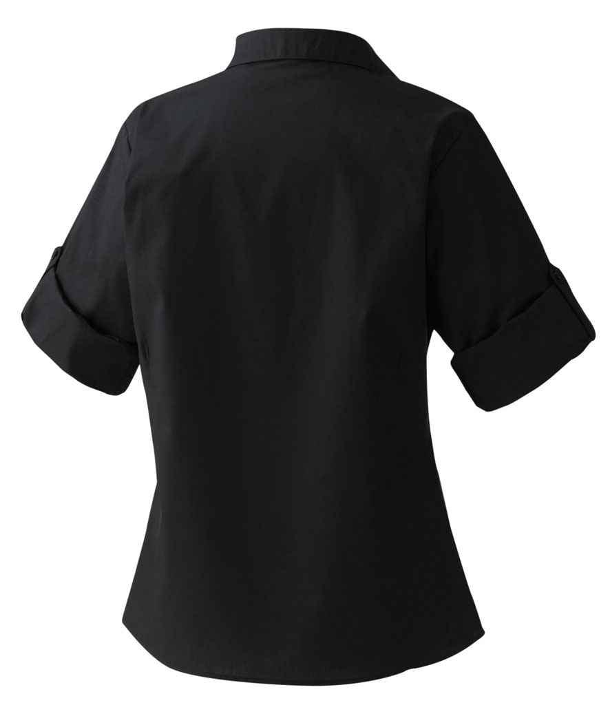 Premier Ladies Roll Sleeve Poplin Blouse | Black Blouse Premier style-pr306 Schoolwear Centres