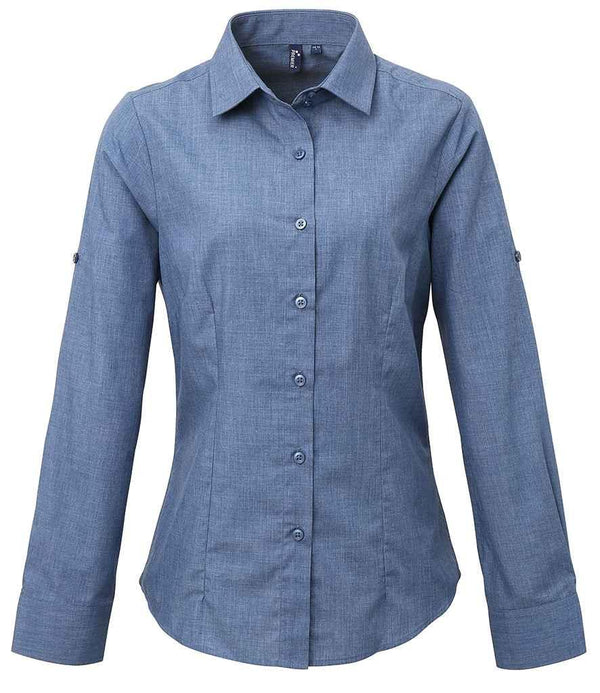 Premier Ladies Cross-Dye Roll Sleeve Shirt | Indigo Denim Shirt Premier style-pr317 Schoolwear Centres