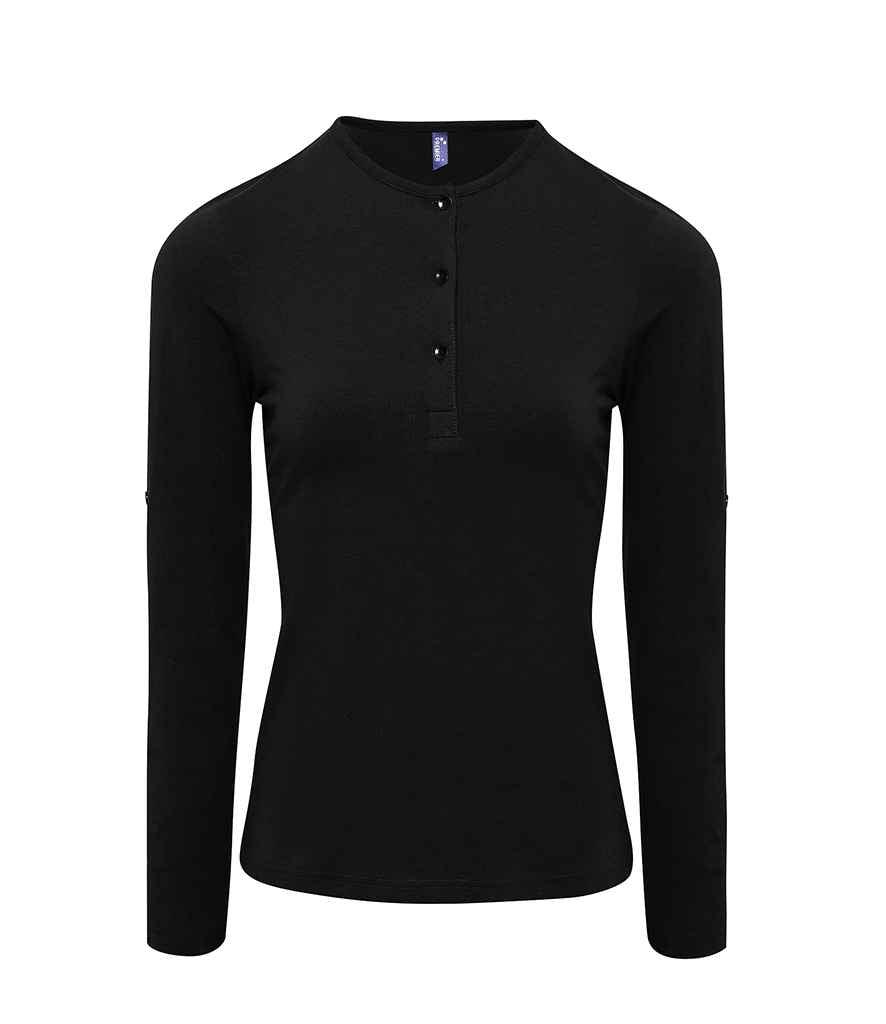 Premier Ladies Long John Roll Sleeve T-Shirt | Black T-Shirt Premier style-pr318 Schoolwear Centres