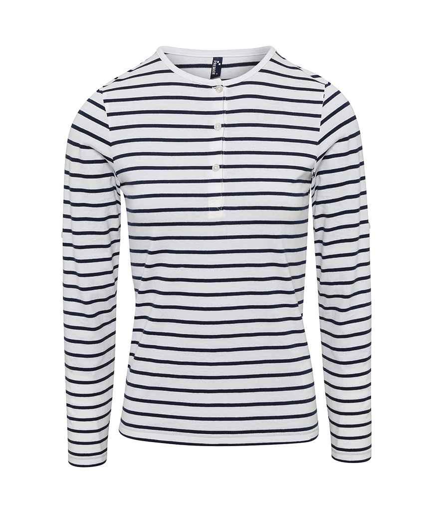 Premier Ladies Long John Roll Sleeve T-Shirt | White/Navy T-Shirt Premier style-pr318 Schoolwear Centres