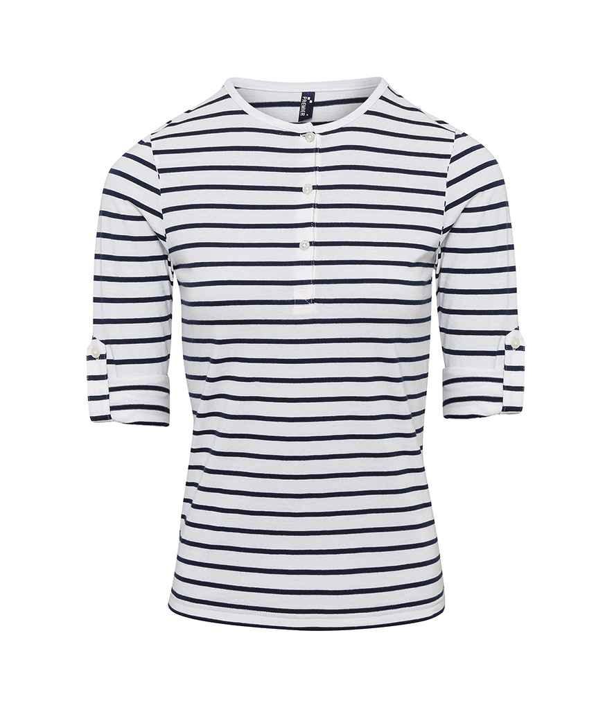 Premier Ladies Long John Roll Sleeve T-Shirt | White/Navy T-Shirt Premier style-pr318 Schoolwear Centres