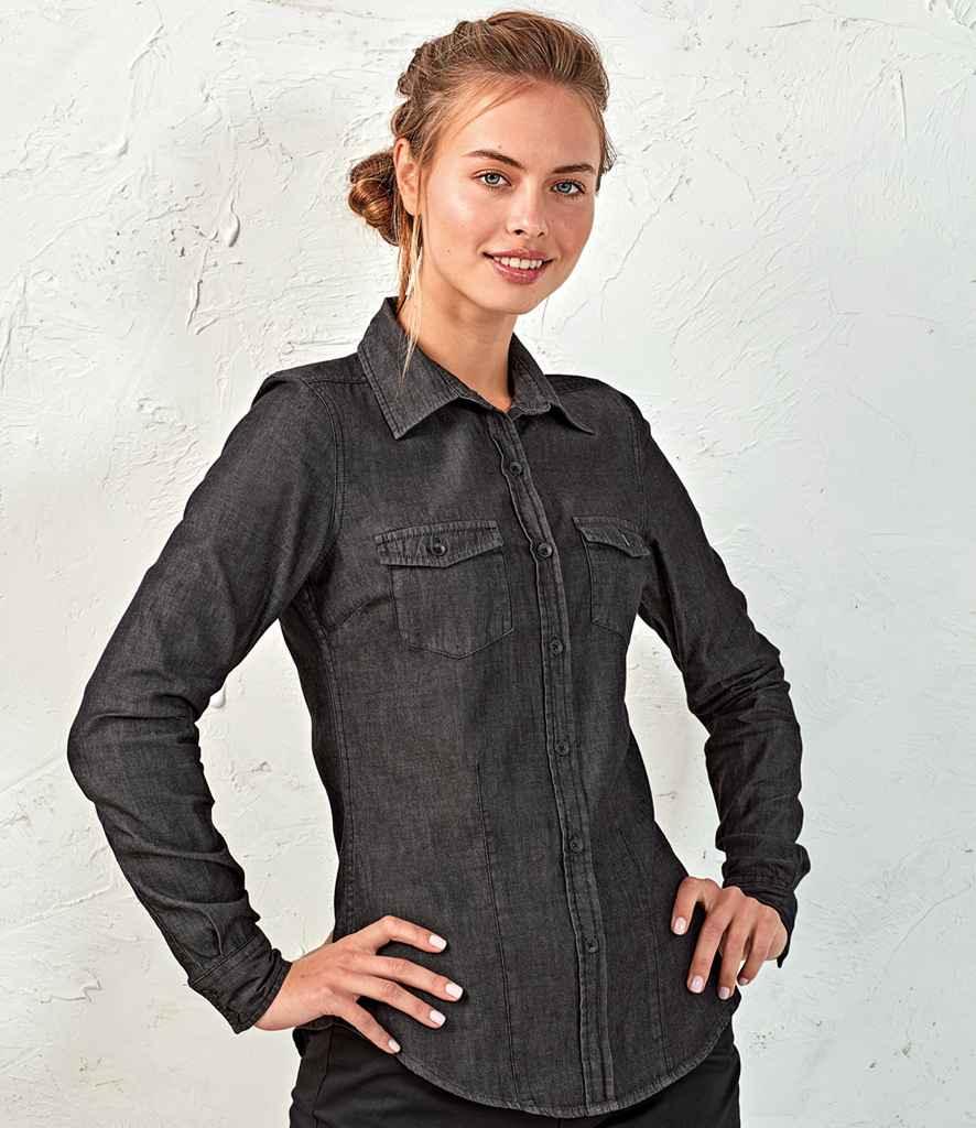 Premier Ladies Jeans Stitch Denim Shirt | Black Denim Shirt Premier style-pr322 Schoolwear Centres