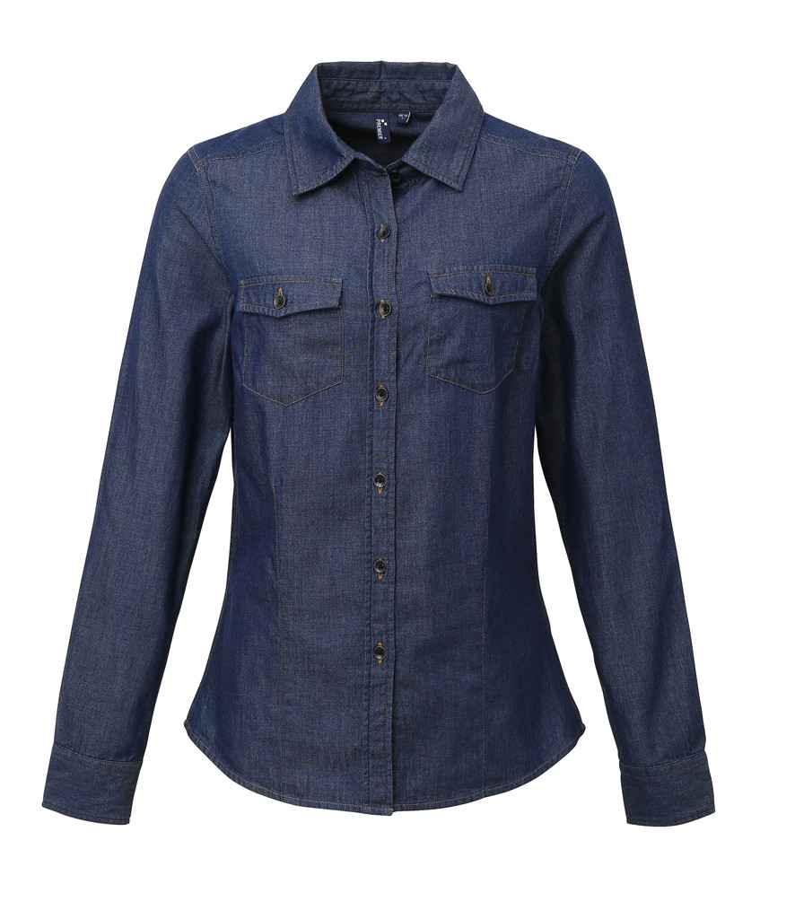 Premier Ladies Jeans Stitch Denim Shirt | Indigo Denim Shirt Premier style-pr322 Schoolwear Centres