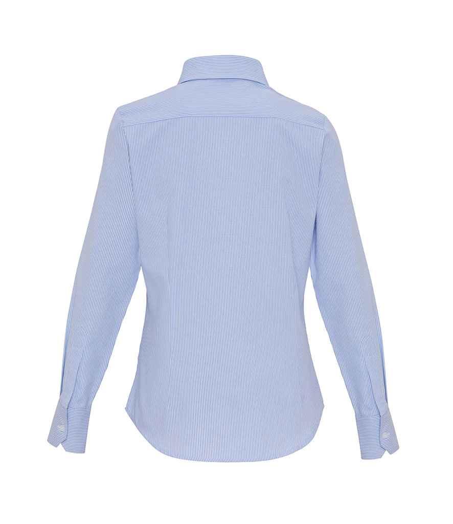 Premier Ladies Long Sleeve Striped Oxford Shirt | White/Oxford Blue Shirt Premier style-pr338 Schoolwear Centres