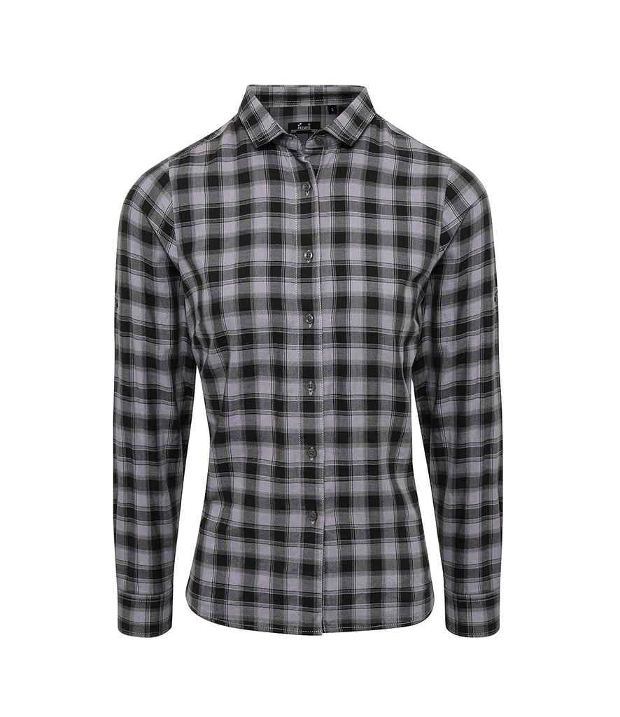 Premier Ladies Mulligan Check Long Sleeve Shirt | Steel/Black Shirt Premier style-pr350 Schoolwear Centres