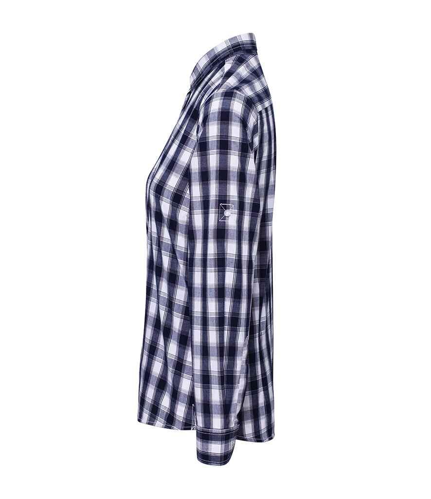 Premier Ladies Mulligan Check Long Sleeve Shirt | White/Navy Shirt Premier style-pr350 Schoolwear Centres